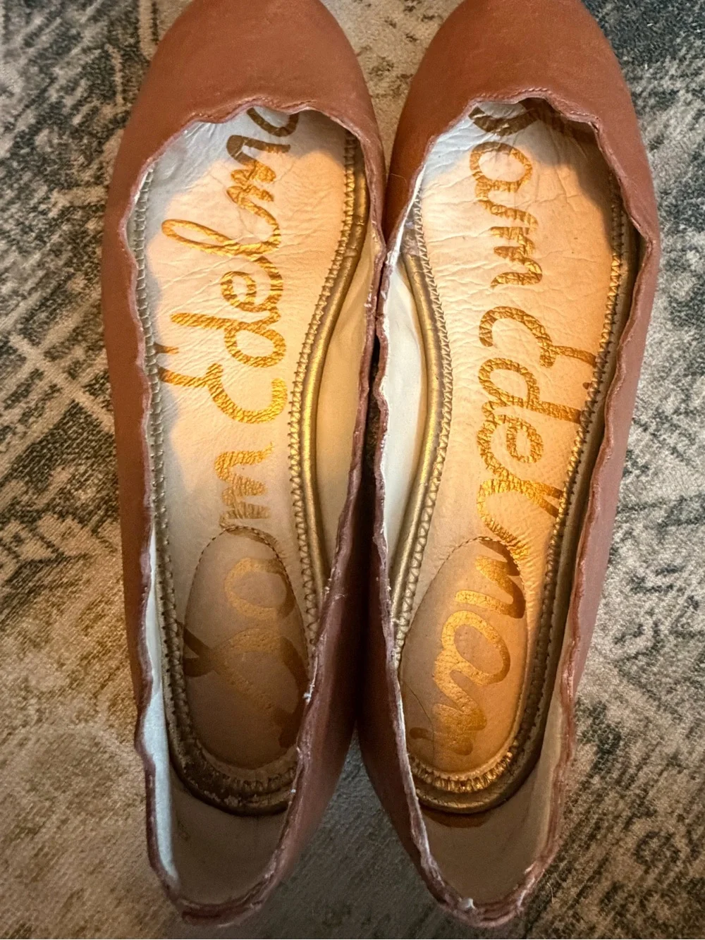 Sam Edelman Francis cognac leather ballet flats with scalloped edge trim size 8